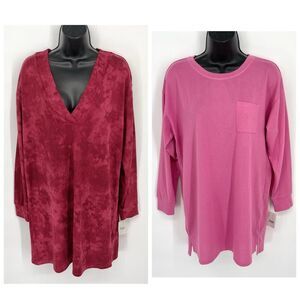 Jenni NWT Womens 2 Pack Bundle Sleep Shirts S Plum Tart Tiedye Pink Tease